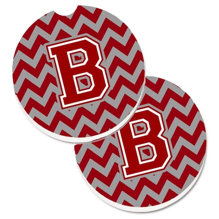Carolines Treasures Letter B Chevron Maroon and White Set of 2 Cup Holder Car Coaster CJ1049-BCARC